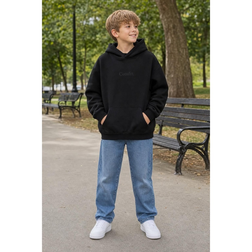 Comfrt Pullover Hoodie Unisex Kid XL 13/14 Black Oversized Streetwear Athleisure